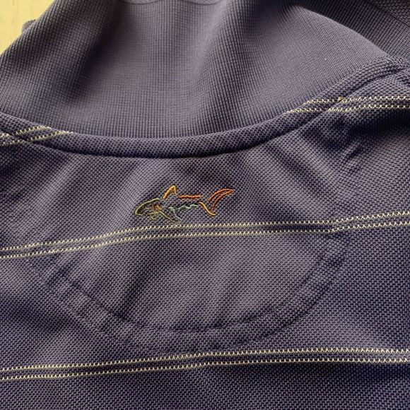 Greg Norman Mens Large Golf Polo Shirt Purple Woven Play Dry Short Sleeve Stripe - Picture 6 of 7